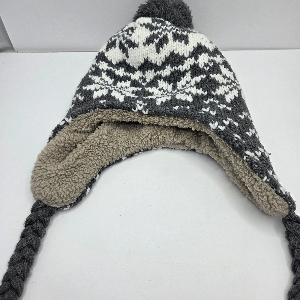 Berkshire Fashion Trapper Hat Fair Isle Knit OSFM Gray Sherpa Lined Pom Beanie